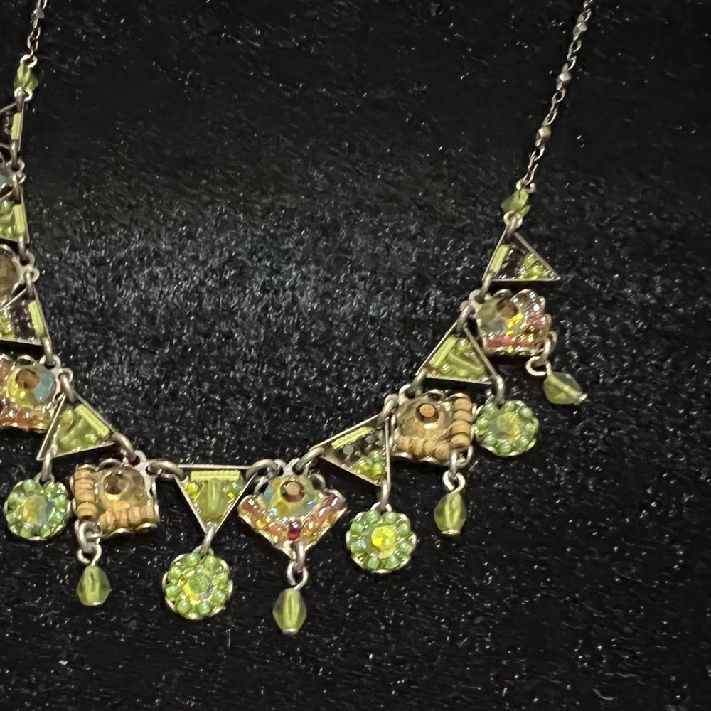 VINTAGE Ayala Bar Silver, Green & Bronze Necklace - Picture 6 of 6
